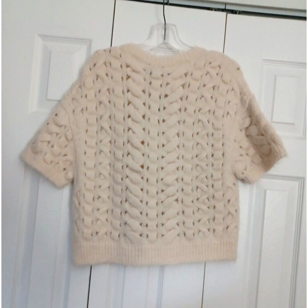 NWT Express Open Stitch Cable Knit Crew Neck Short Sleeve Sweater Women Size S - Picture 9 of 11